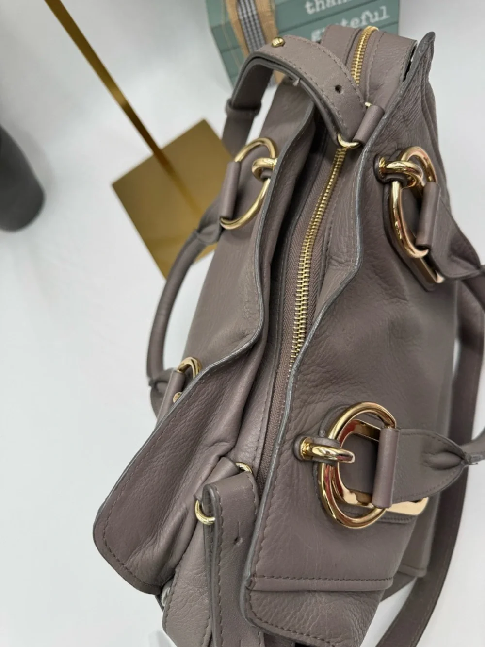 See by Chloé Taupe Pebbled Leather Satchel Bag | Gold Hardware | Authentic - Picture 7 of 13